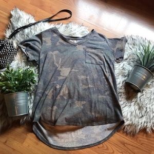 Camo V-neck Tee